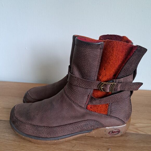 Chaco Hopi Boots Women’s 8 Brown Leather Wool Lined Ankle Pull On Chelsea Comfy - Picture 4 of 11